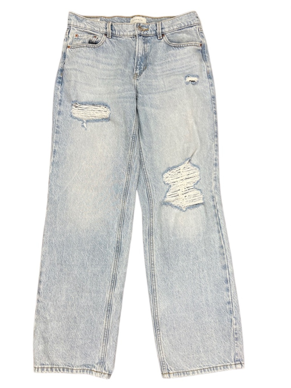 PacSun Jordyn Low Rise Straight Jeans 26 Distressed Ripped Light Wash